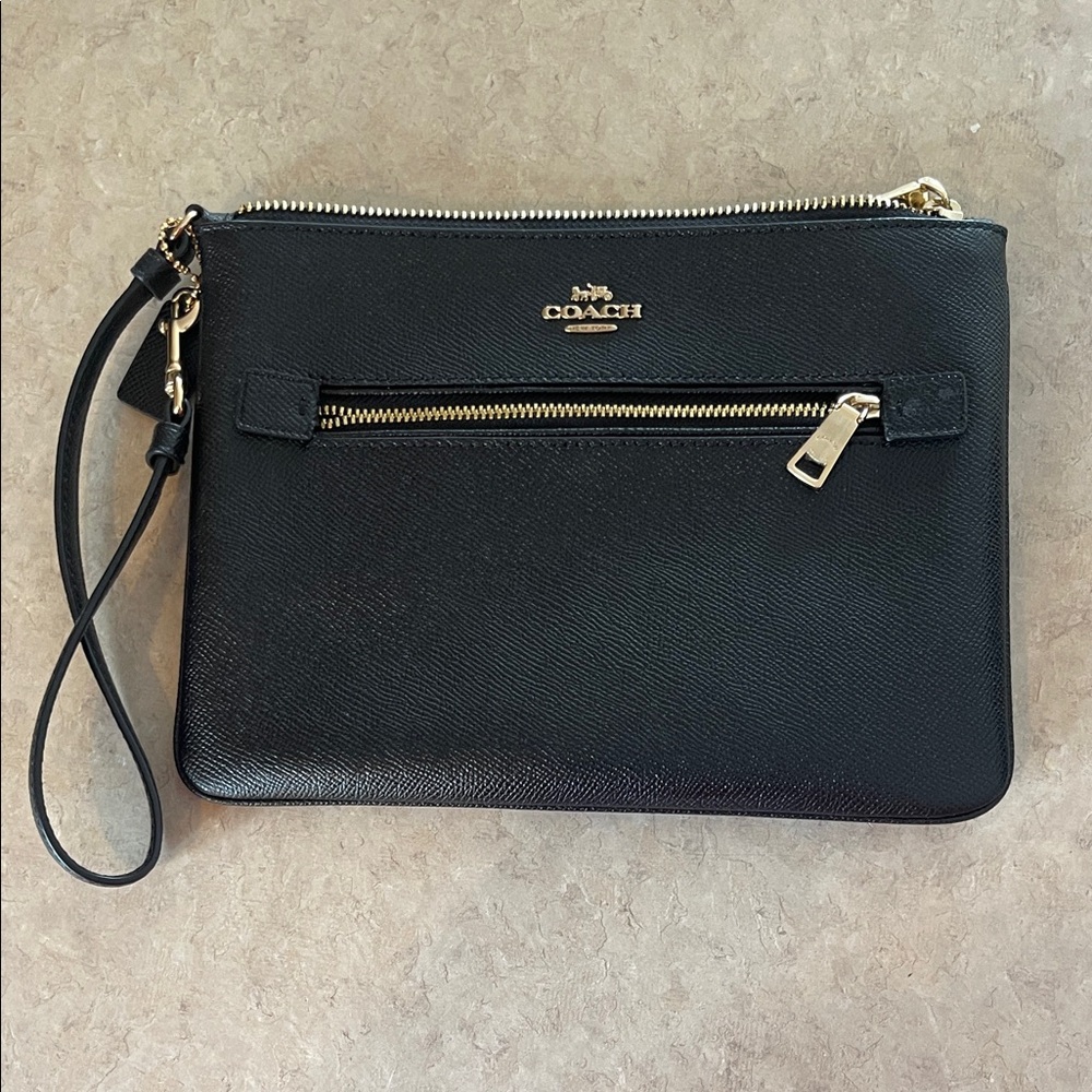 Coach Black Wristlet with Gold Accents